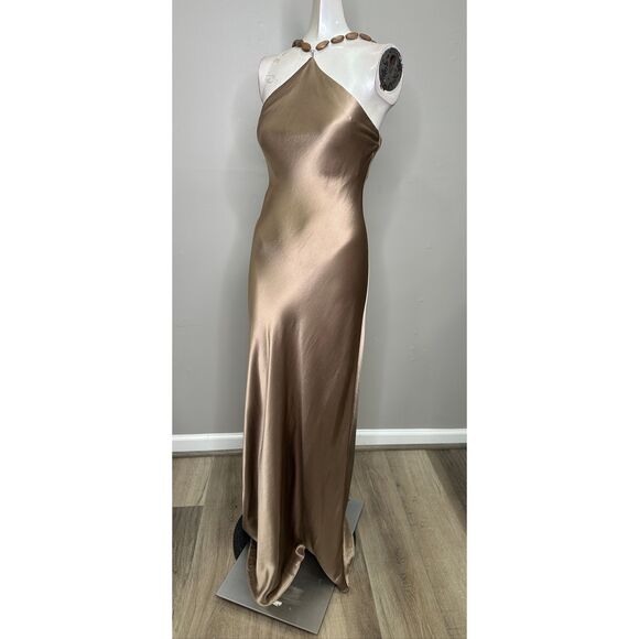 STAUD Cadence embellished satin maxi dress In Gold US 2 $600 - Picture 8 of 12